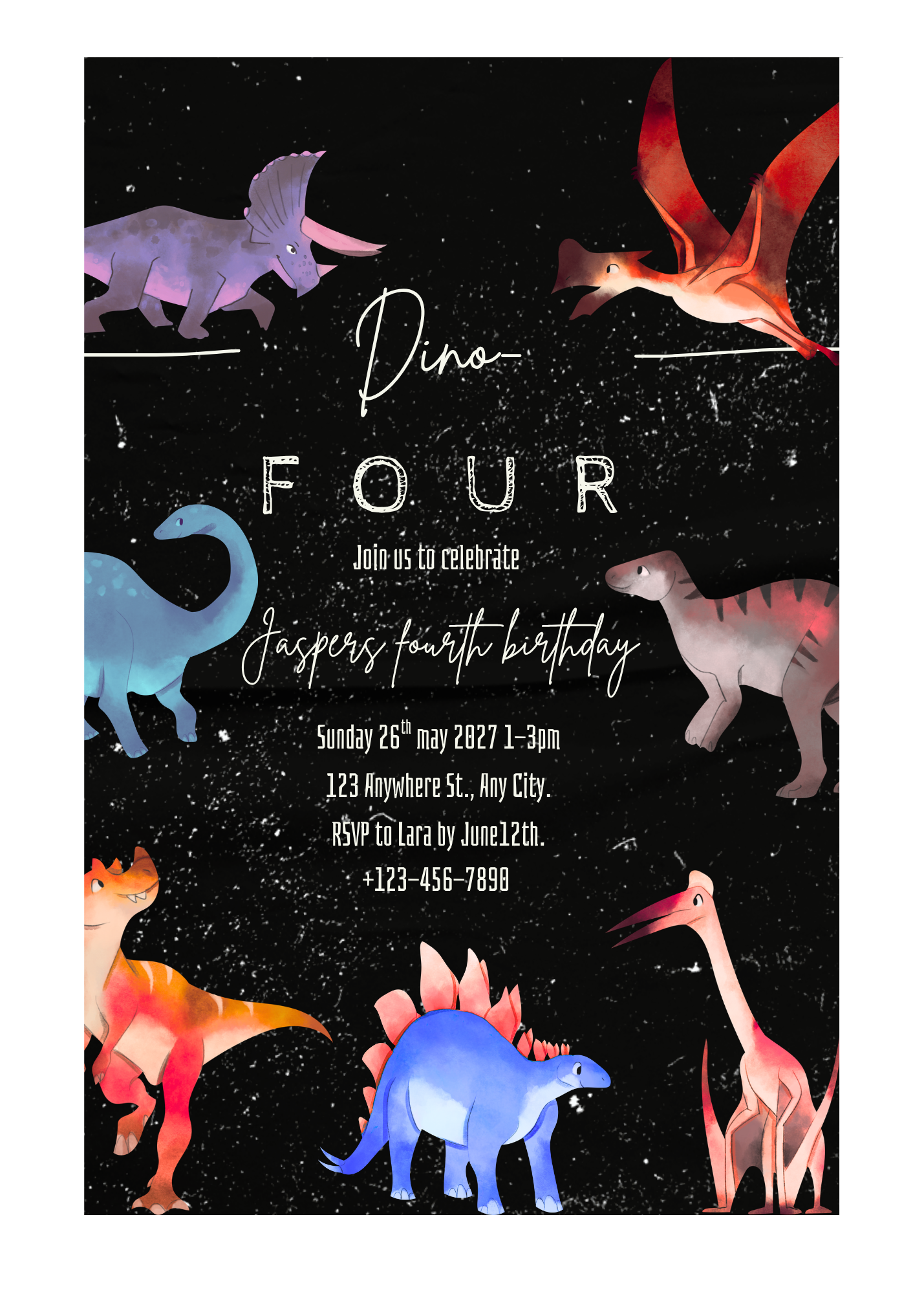 DINO-FOUR Birthday Invitations